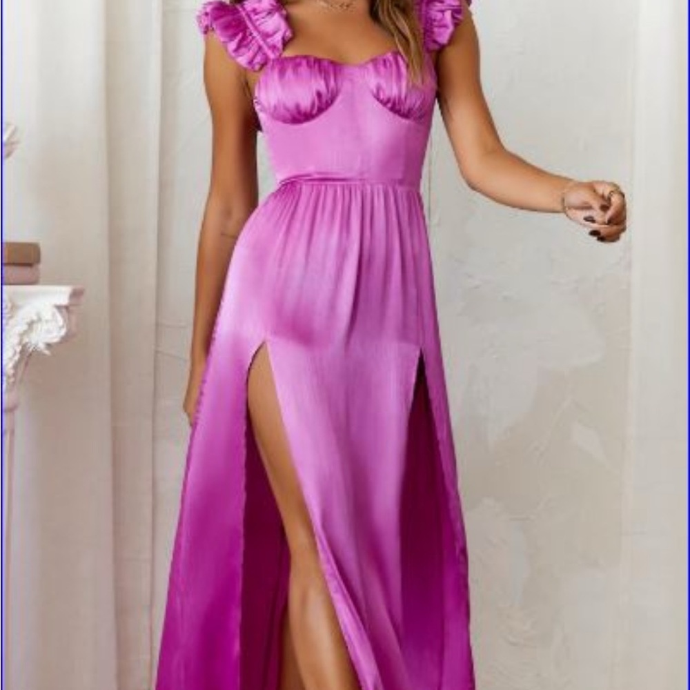 Elegant Pink Maxi Dress with Ruffle Sleeves